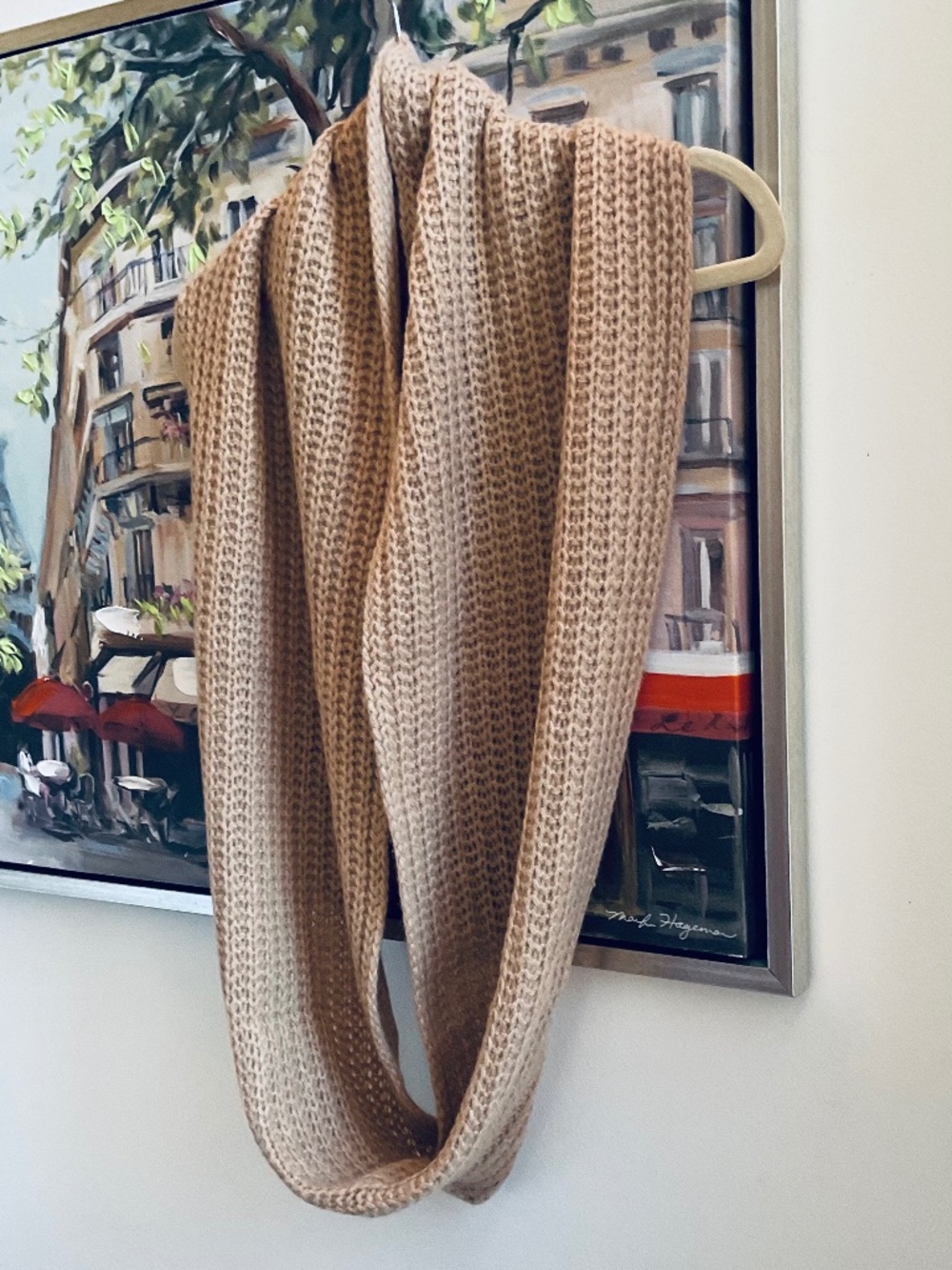NWT Isaac Mizrahi Live 100% Cashmere Elongated Cable Scarf Flax Beige